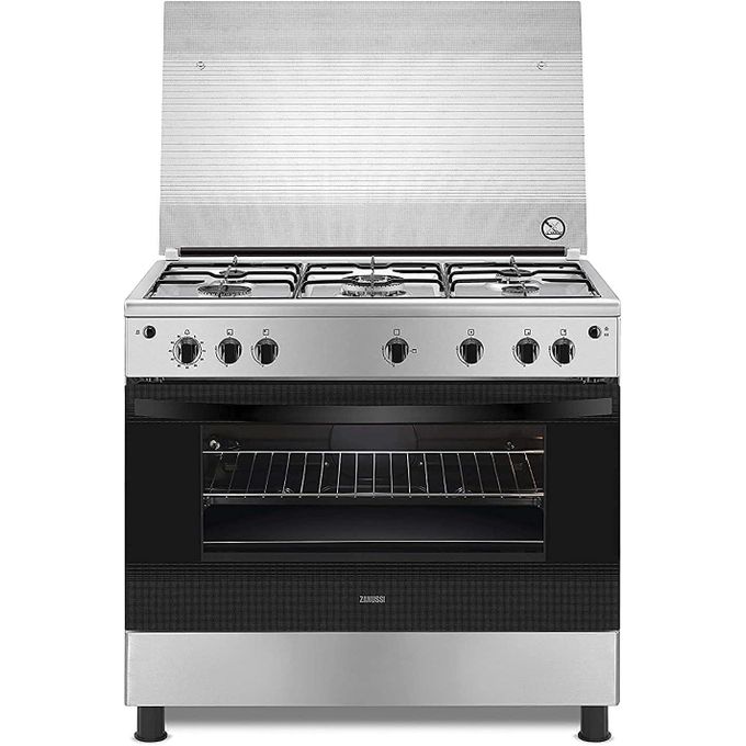 Zanussi Gas Cooker with 5 Burners, 90 cm, Silver - ZCG91016XA