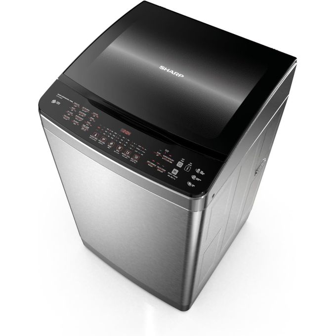 Sharp غسالة 15 كجم مع مضخة ومحرك عاكس دفع مباشر، لون غير قابل للصدأ، ES-TD15GSSP، تحميل علوي، متعددة الألوان