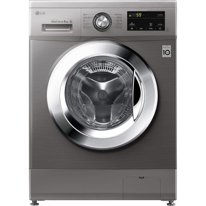 LG غسالة تحميل أمامي 8 كيلوجرام بمحرك دفع مباشر من ال جي فضي حجري - مقبض كروم -FH2J3TNG5
