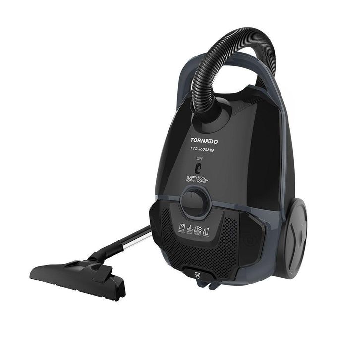 TORNADO  Vacuum Cleaner 1600 Watt HEPA Filter Black x Grey TVC-1600MG