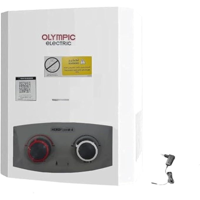 Olympic Gas water heater 6 liters white - 2 ocher digital - without a chimney - with adapter - natural gas only-945105586