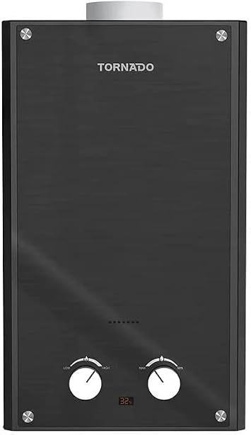 سخان مياه تورنيدو غاز 10 لتر غاز طبيعي أسود زجاجي GHE-10MP-GB