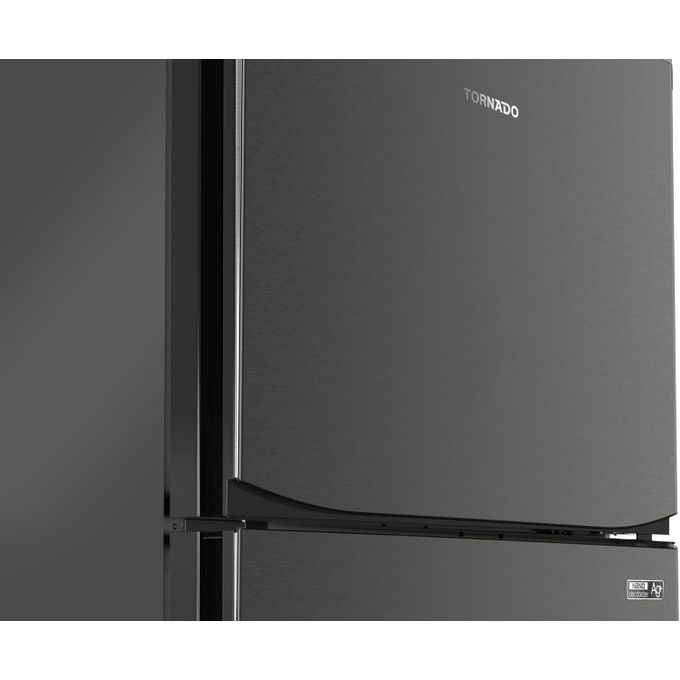 TORNADO ثلاجة انفرتر بخاصية إذابة الثلج نو فروست بسعة 396 لتر موديل RF-480TV-DST من تورنيدو، لون ستانلس ستيل غامق