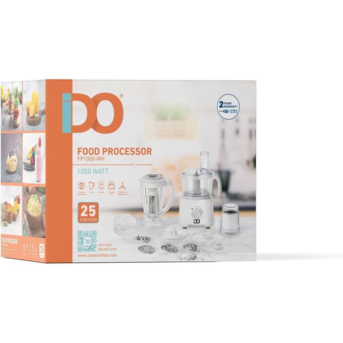 IDO معالج الطعام FP1000-WH - 1000 واط - 25 وظيفة - أبيض - ضمان سنتين