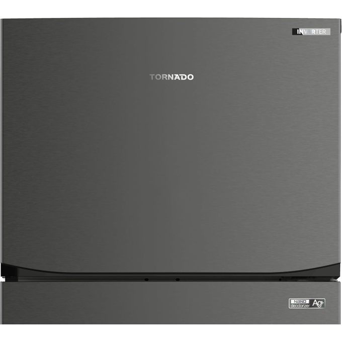 TORNADO ثلاجة بتقنية العاكس الرقمي بدون صقيع بسعة 450 لتر، من الفولاذ المقاوم للصدأ الداكن، موديل RF-580TV-DST