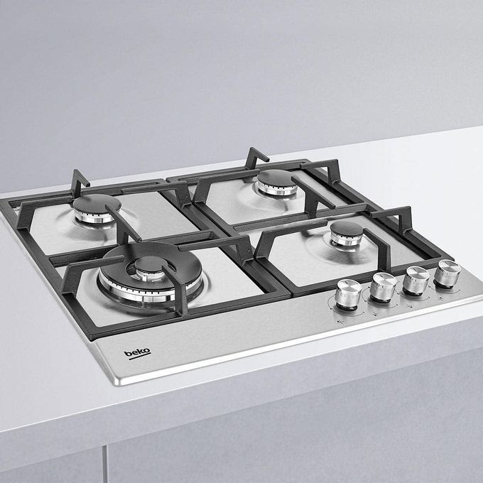 Beko موقد غاز مدمج مع شبكات حديدية 64225 SX، 60 سم - فضي