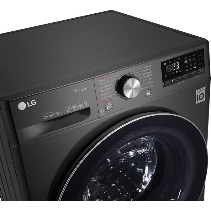 LG غسالة ملابس تحميل أمامي معدنية باللون الأسود من Vivace G F4R5VYG2E سعة 9 كجم مع شاشة LED